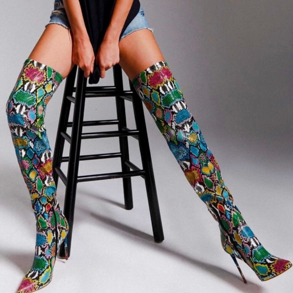 Steve Madden Vava Bright Multi Snake Thigh High Boots